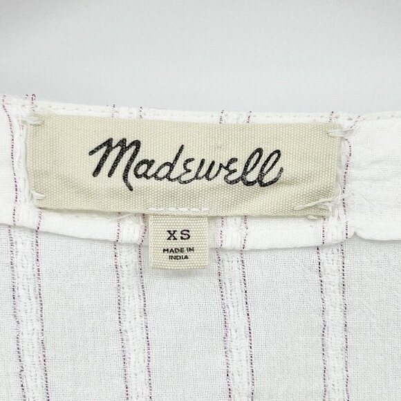 Madewell Bubble-Sleeve Peplum Top Metallic Stripe Faux Wrap Blouse - Picture 7 of 8